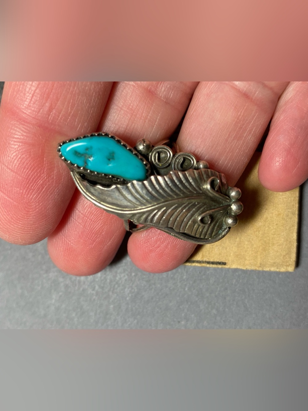 Vintage Navajo sterling silver blue turquoise ring size 8.5 - Picture 5 of 6